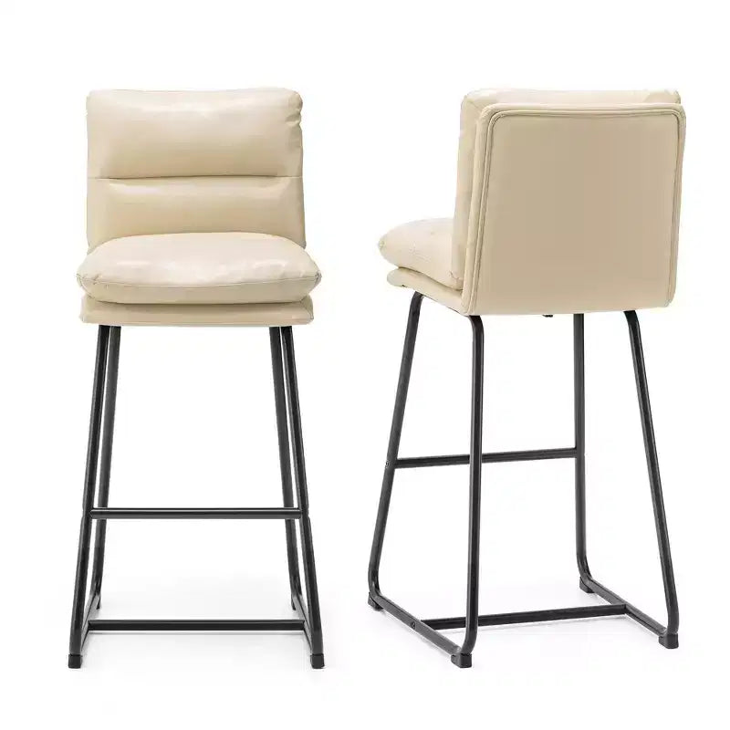 Set of 2 Modern Thick Leatherette Bar Stools with Metal Legs Cream/White - Glitzhome: Upholstered Sled Base Footrests