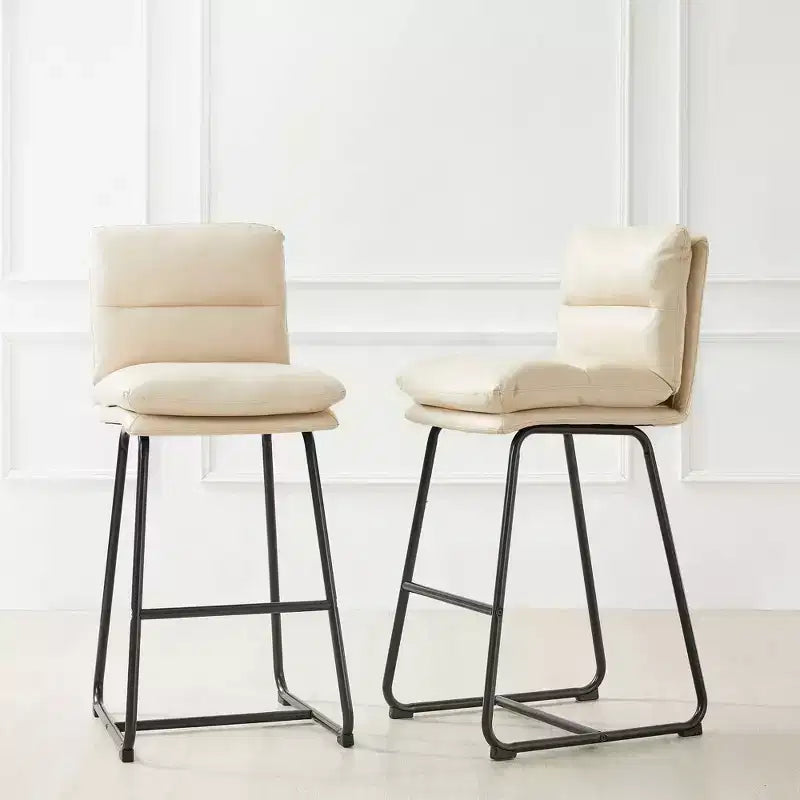 Lot de 2 tabourets de bar modernes en similicuir épais avec pieds en métal Crème/Blanc