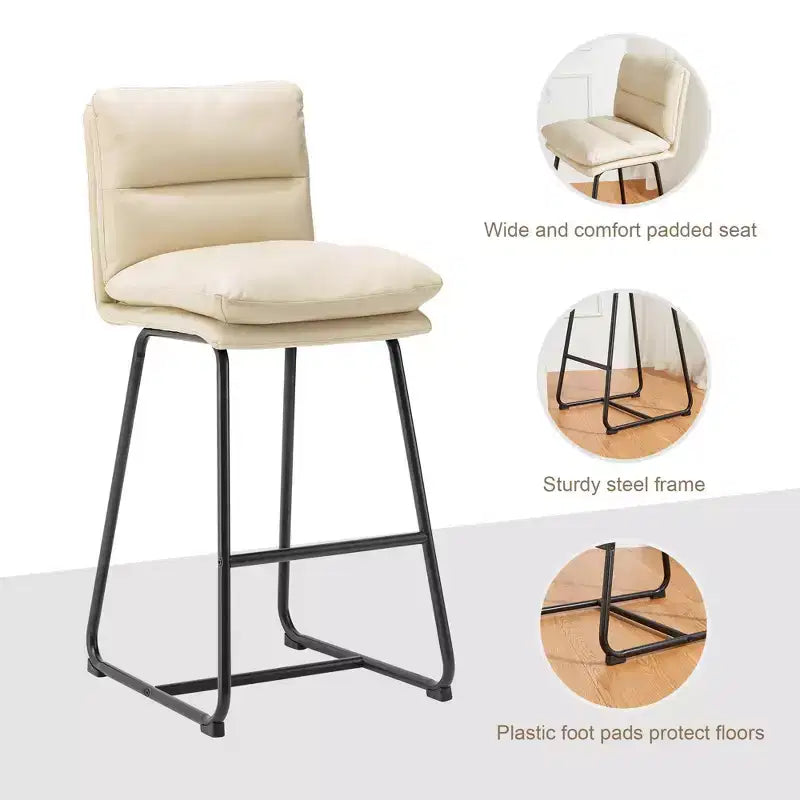 Lot de 2 tabourets de bar modernes en similicuir épais avec pieds en métal Crème/Blanc