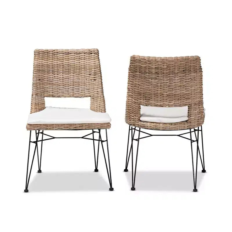 Chaise de salle à manger 2 pièces en rotin et métal avec coussin