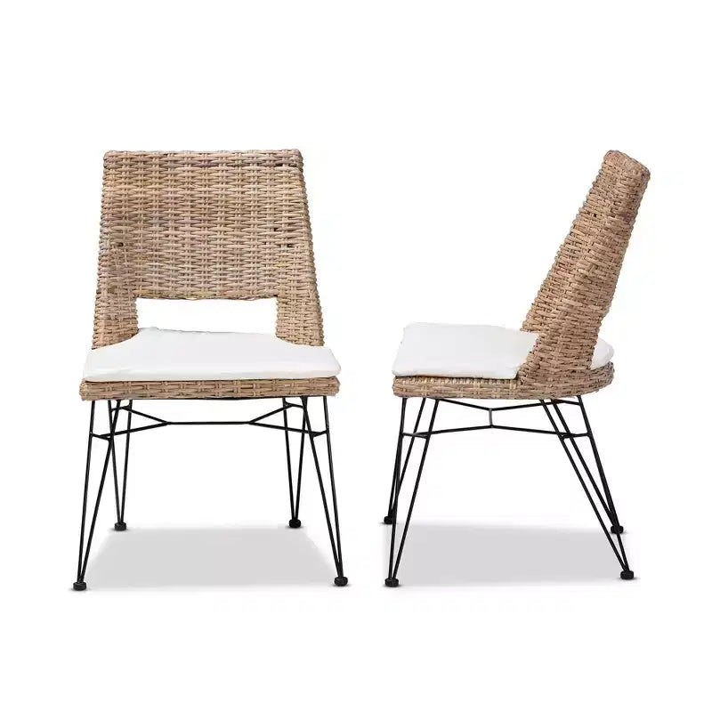 Chaise de salle à manger 2 pièces en rotin et métal avec coussin