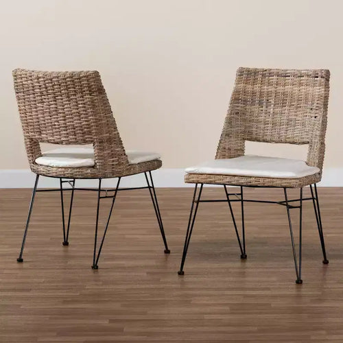 Chaise de salle à manger 2 pièces en rotin et métal avec coussin