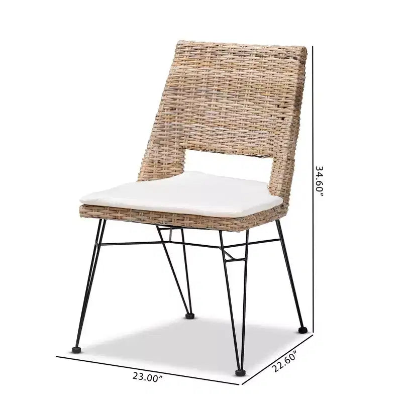 Chaise de salle à manger 2 pièces en rotin et métal avec coussin