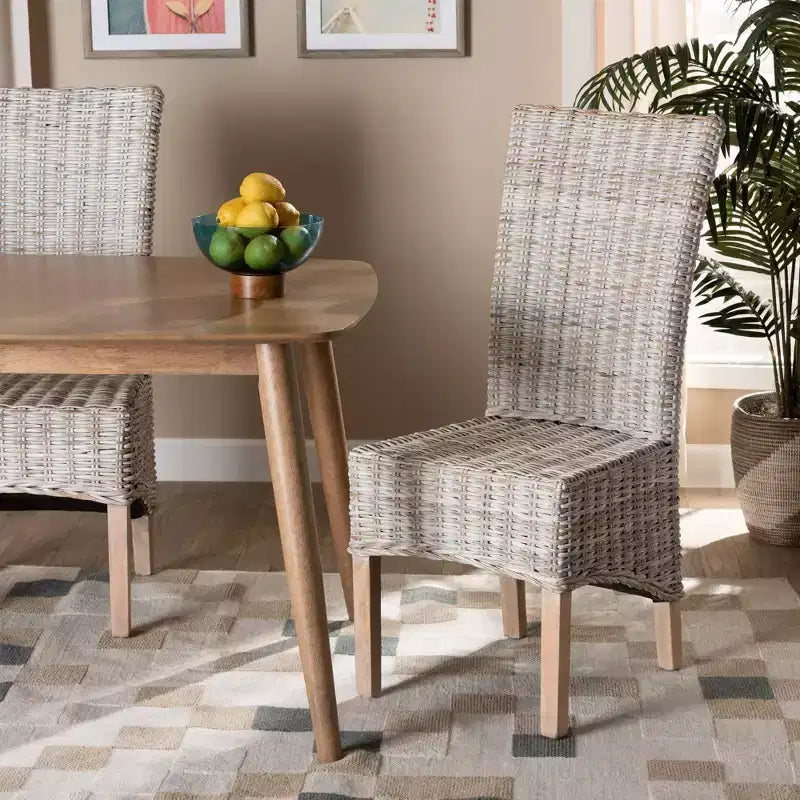 Trianna Rattan and Wood Dining Chair White/Brown - bali & pari: Indonesian Crafted No Assembly Required