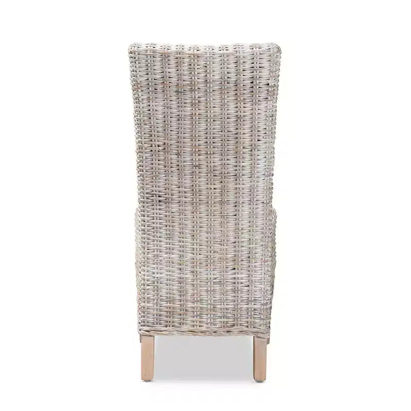 Chaise de salle à manger en rotin et bois blanc/brun