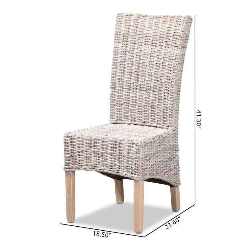 Chaise de salle à manger en rotin et bois blanc/brun