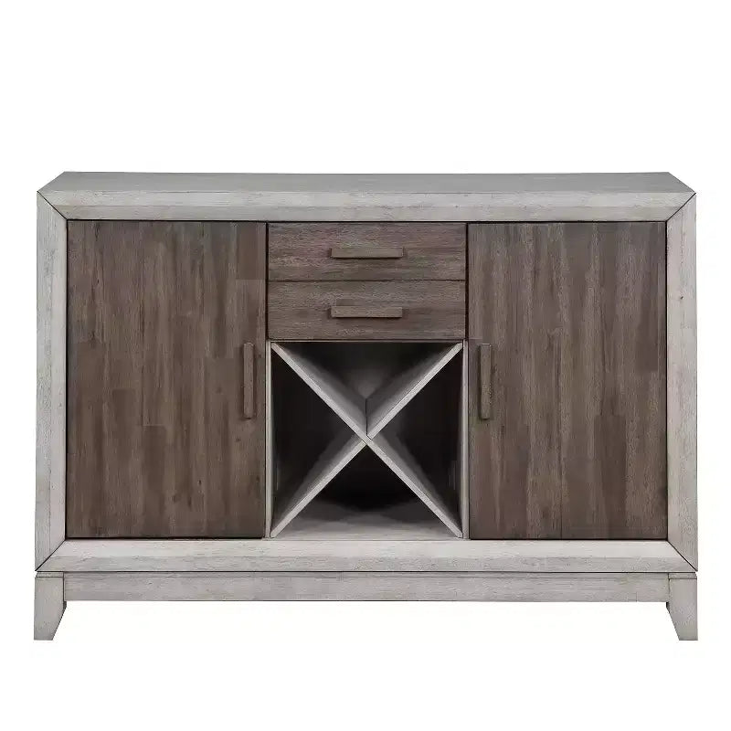 Abacus Server Alabaster/Honey - Steve Silver Co.: Transitional Style Wine Rack 2 Drawers & Doors