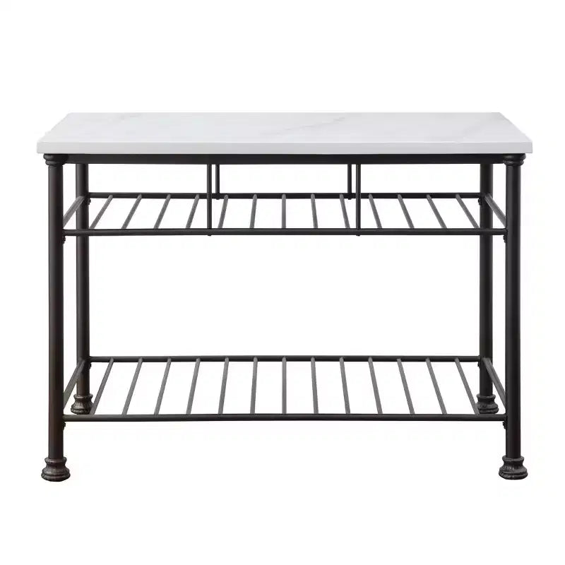 50" Freyja Kitchen Island White Cultured Stone/Gray Finish - Acme Furniture: Metal Frame Storage Shelves