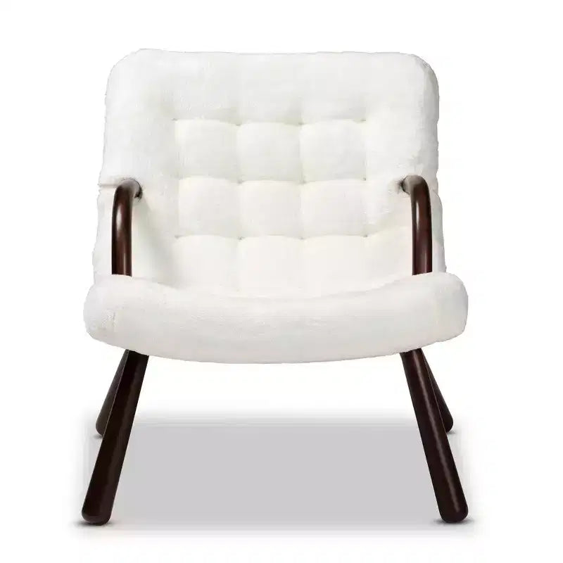 Fauteuil d'appoint en similicuir sherpa et bois blanc/noyer