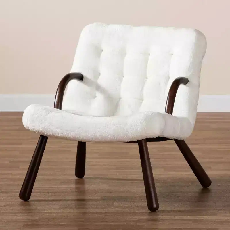 Fauteuil d'appoint en similicuir sherpa et bois blanc/noyer