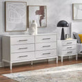 Commode blanche à 6 tiroirs : Pieds en bois d'hévéa massif, MDF