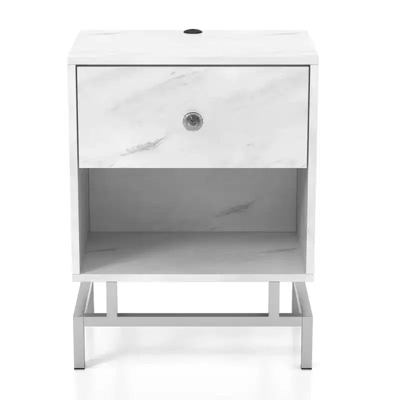 Lot de 2 tables d'appoint avec port USB Blanc antique
