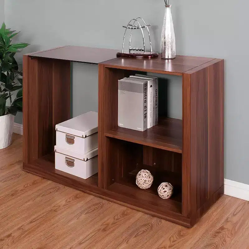 Console en noyer foncé avec plateau en verre trempé
