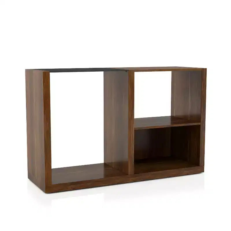 Console en noyer foncé avec plateau en verre trempé