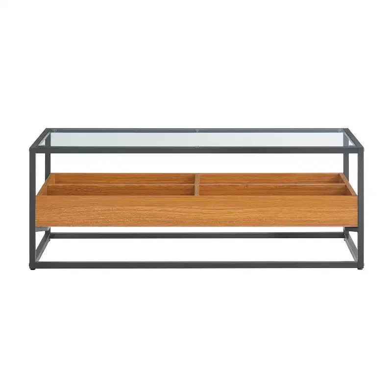 Saarinen Glass Top Coffee Table Golden Oak - Danya B.: Contemporary Scandinavian Style Open Shelves Storage Matte Finish