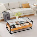 Table basse plateau verre étagères ouvertes rangement contemporain