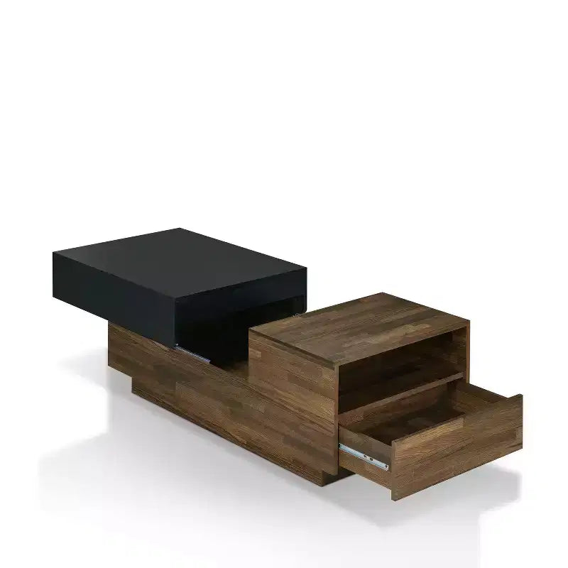 Table basse avec rangement coulissant en noyer clair