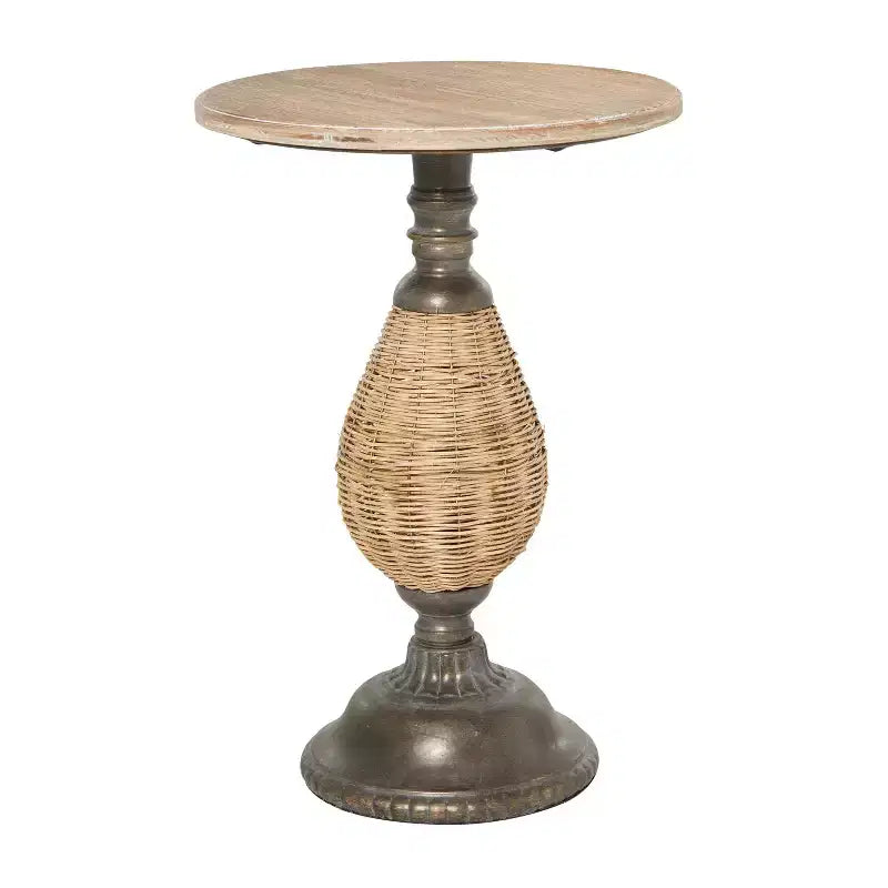 Table d'appoint piédestal tressée en métal style ferme marron