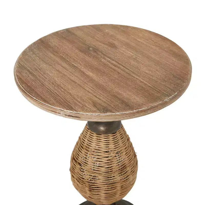 Table d'appoint piédestal tressée en métal style ferme marron