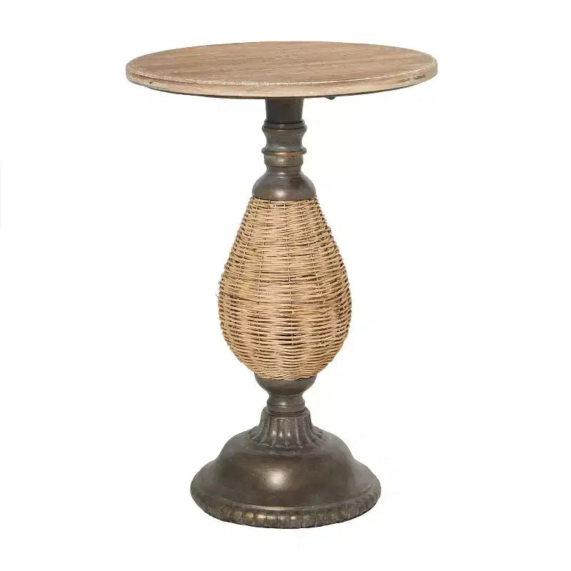 Table d'appoint piédestal tressée en métal style ferme marron
