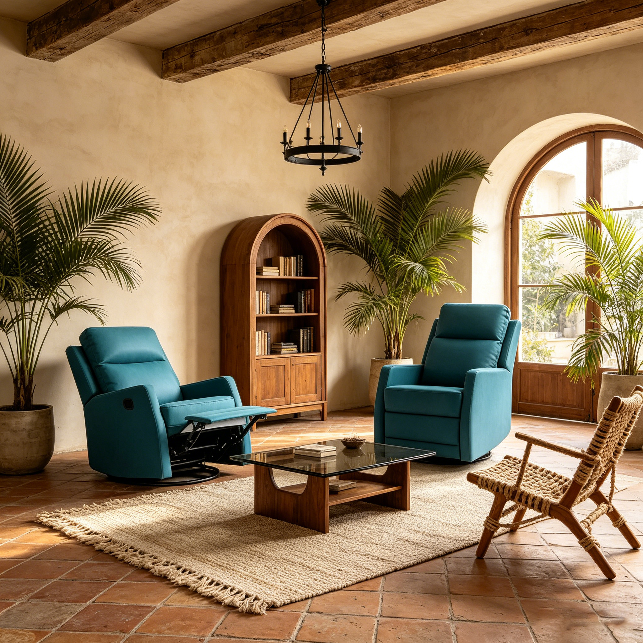 Fauteuil inclinable pivotant tapissé en bois avec oreilles