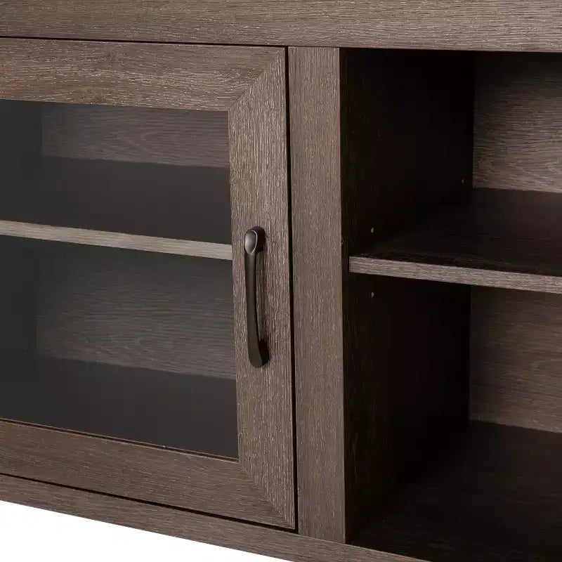 Meuble TV console média avec portes entièrement vitrées classiques et 3 étagères réglables
