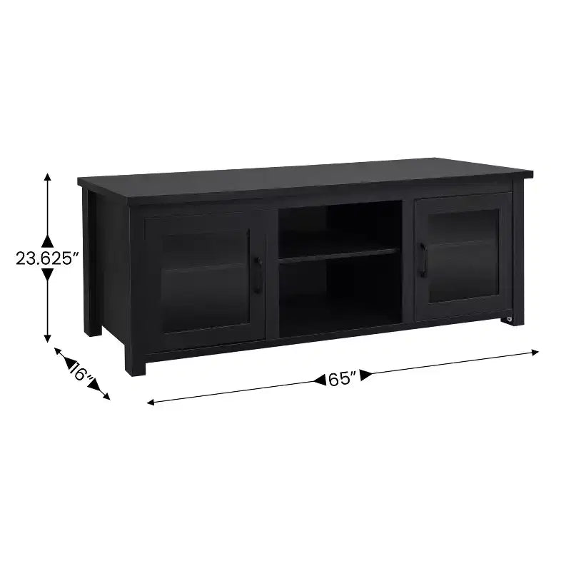Meuble TV console média avec portes entièrement vitrées classiques et 3 étagères réglables