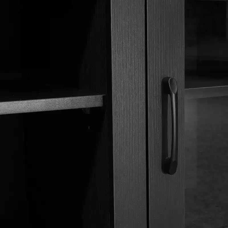 Meuble TV console média avec portes entièrement vitrées classiques et 3 étagères réglables