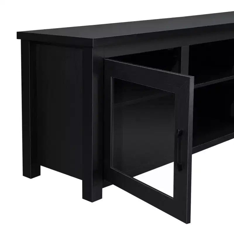 Meuble TV console média avec portes entièrement vitrées classiques et 3 étagères réglables