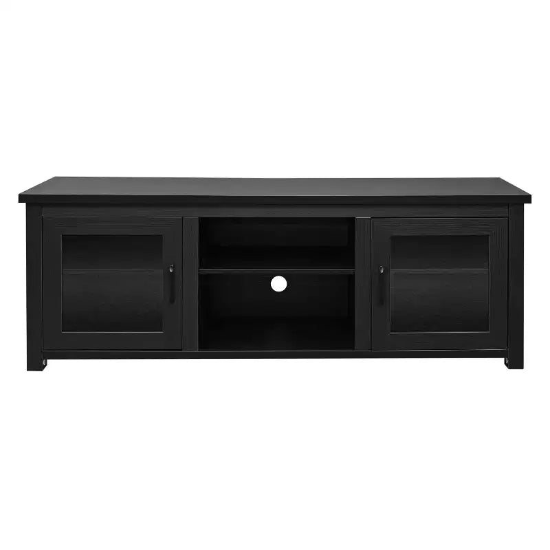 Meuble TV console média avec portes entièrement vitrées classiques et 3 étagères réglables