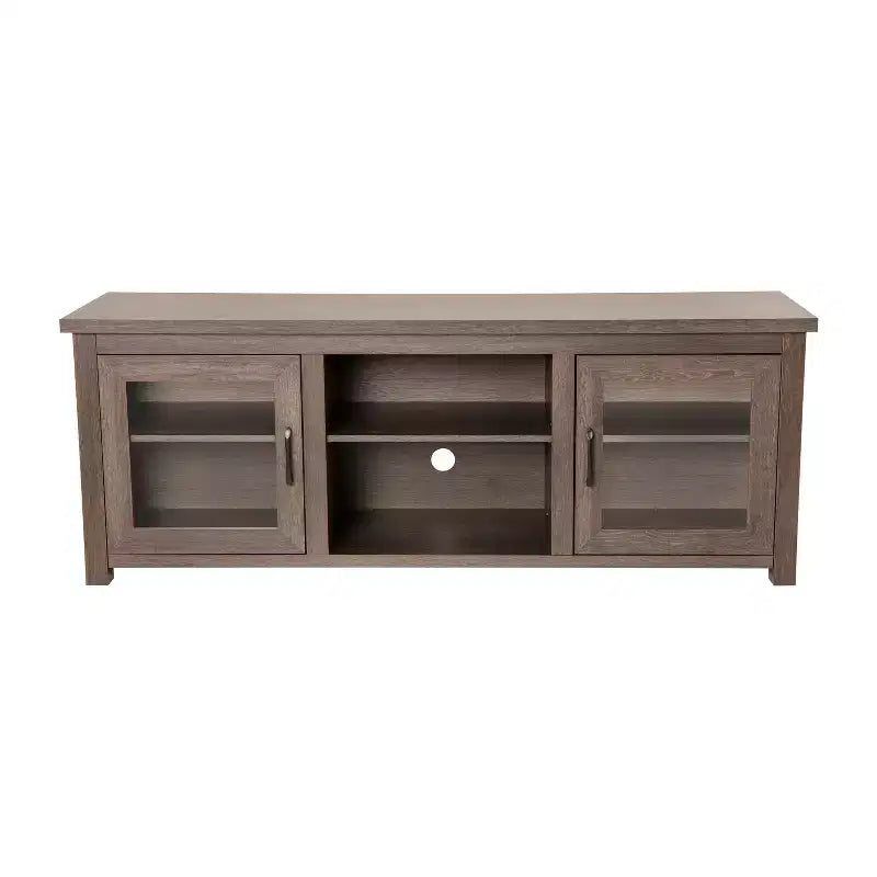 Meuble TV console média avec portes entièrement vitrées classiques et 3 étagères réglables