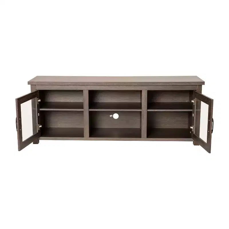 Meuble TV console média avec portes entièrement vitrées classiques et 3 étagères réglables