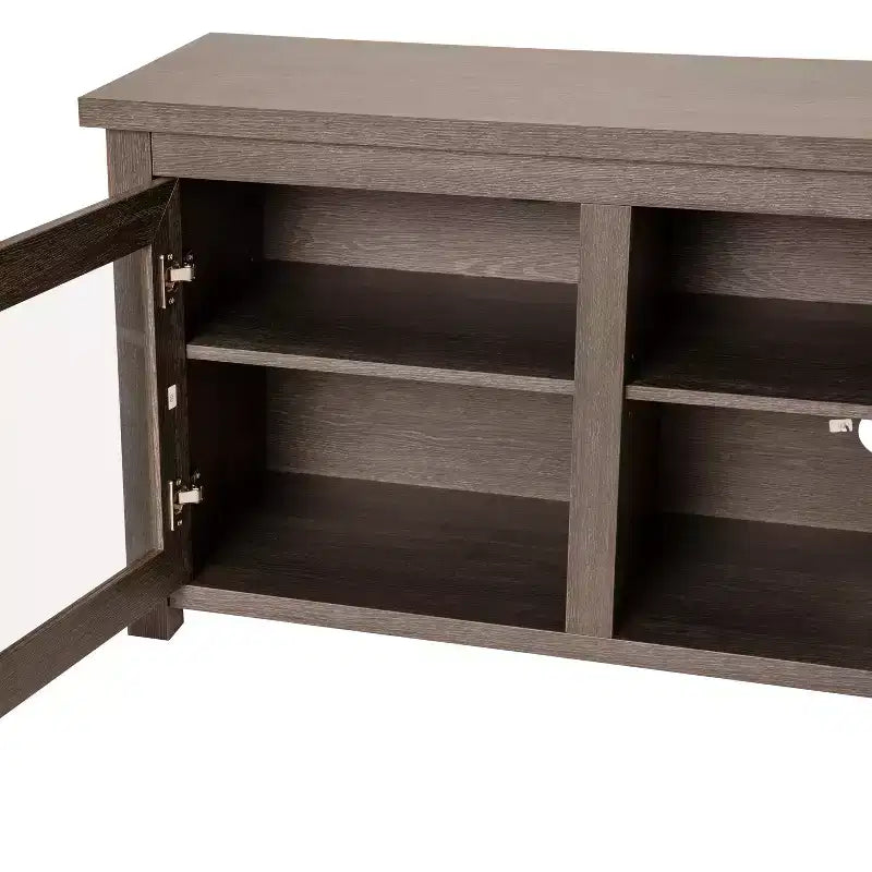 Meuble TV console média avec portes entièrement vitrées classiques et 3 étagères réglables