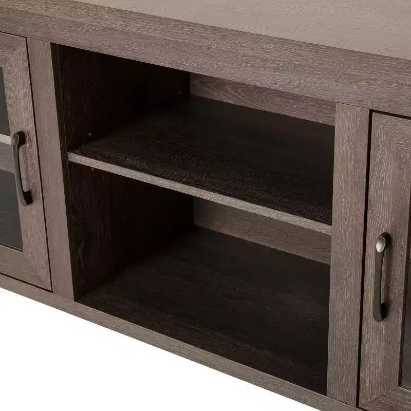 Meuble TV console média avec portes entièrement vitrées classiques et 3 étagères réglables
