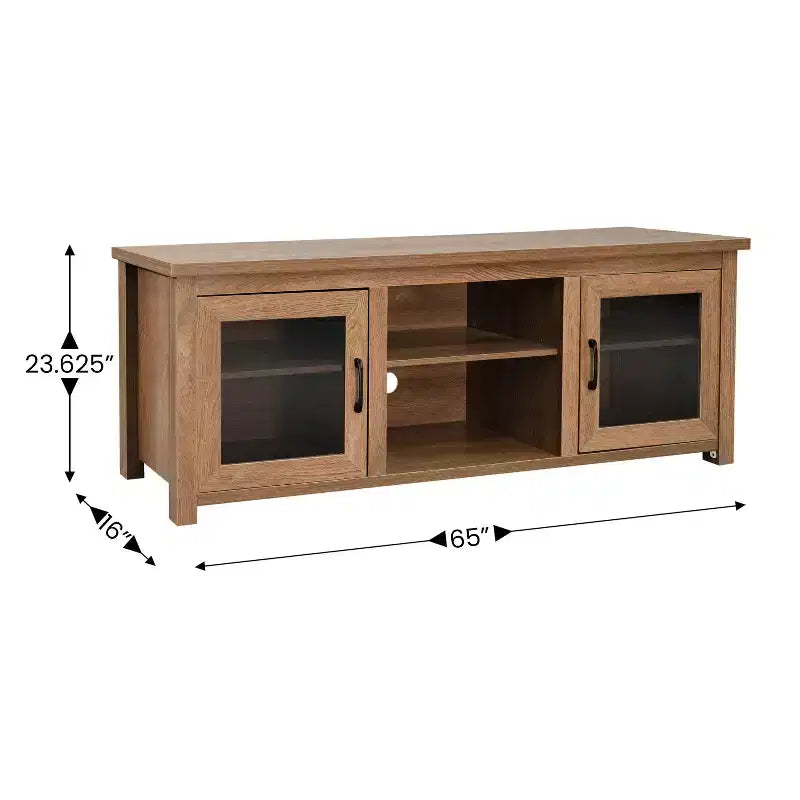 Meuble TV console média avec portes entièrement vitrées classiques et 3 étagères réglables
