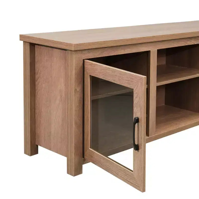Meuble TV console média avec portes entièrement vitrées classiques et 3 étagères réglables