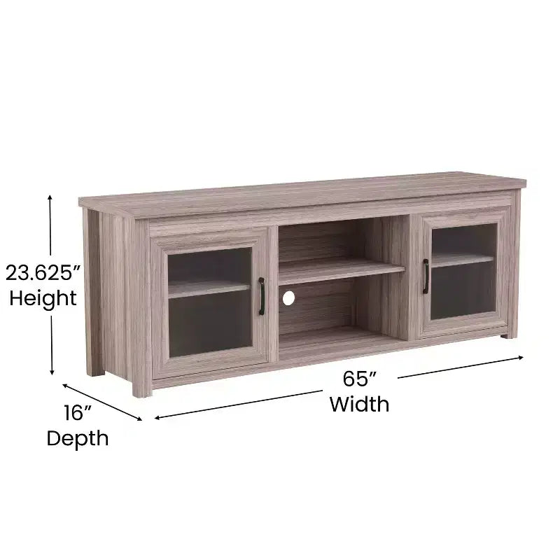Meuble TV console média avec portes entièrement vitrées classiques et 3 étagères réglables