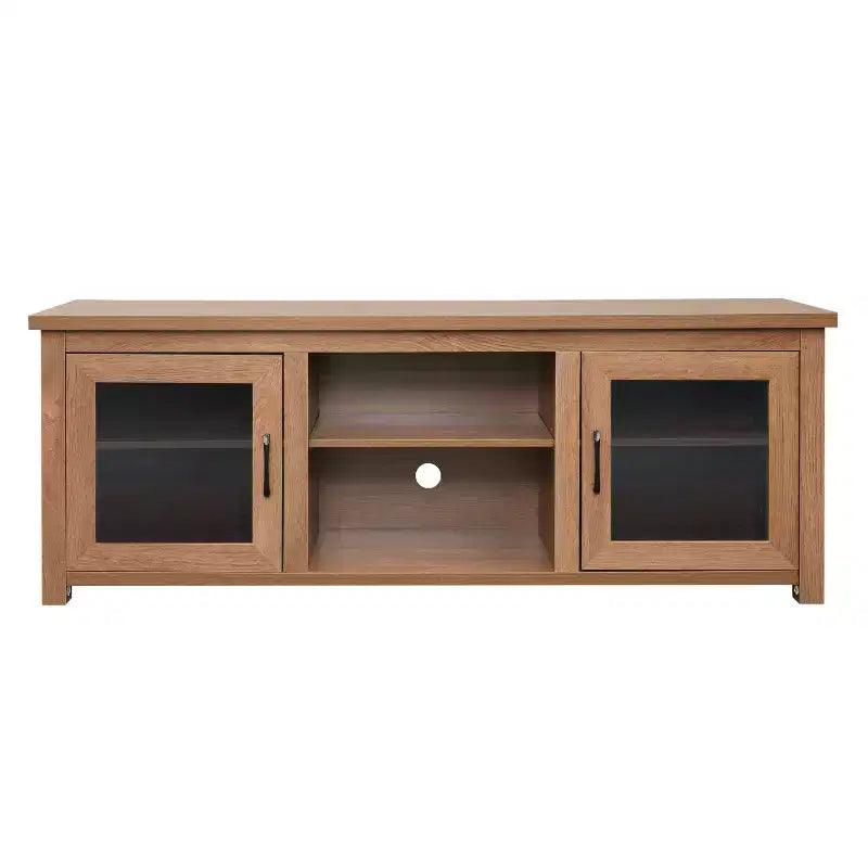 Meuble TV console média avec portes entièrement vitrées classiques et 3 étagères réglables