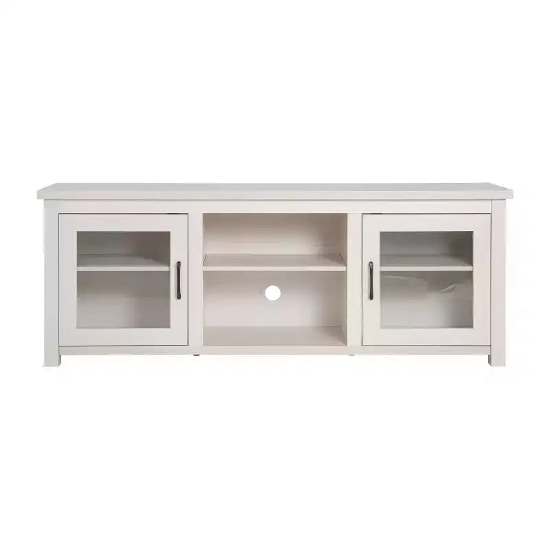 Meuble TV console média avec portes entièrement vitrées classiques et 3 étagères réglables