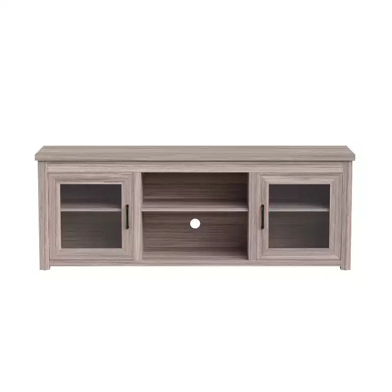 Meuble TV console média avec portes entièrement vitrées classiques et 3 étagères réglables