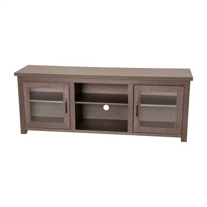 Meuble TV console média avec portes entièrement vitrées classiques et 3 étagères réglables