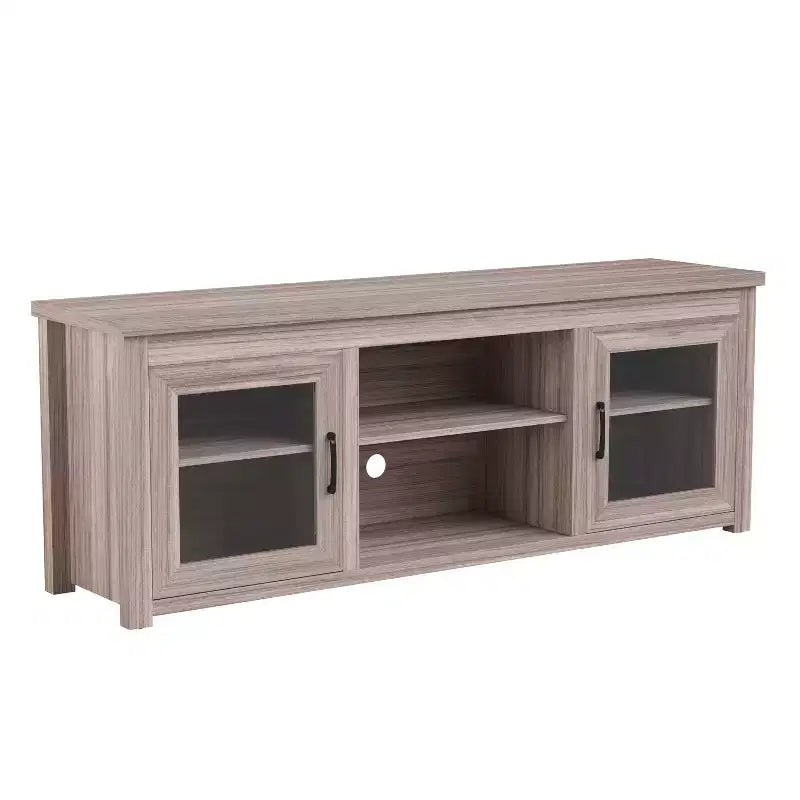 Meuble TV console média avec portes entièrement vitrées classiques et 3 étagères réglables