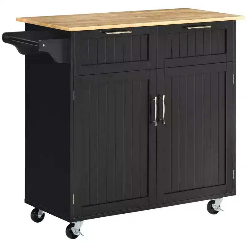 HOMCOM 41 Modern Rolling Kitchen Island on Wheels Utility Cart Storage Trolley with Rubberwood Top & Drawers