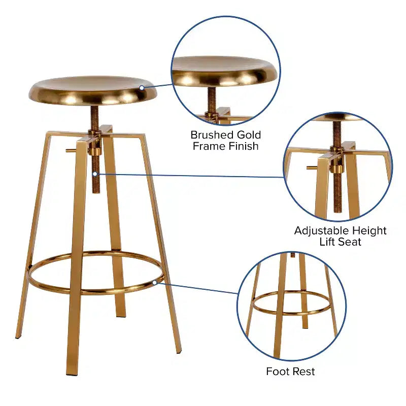 Tabouret de bar style industriel avec assise pivotante réglable en hauteur