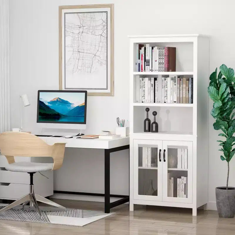 Armoire de rangement bibliothèque avec étagères réglables et portes vitrées