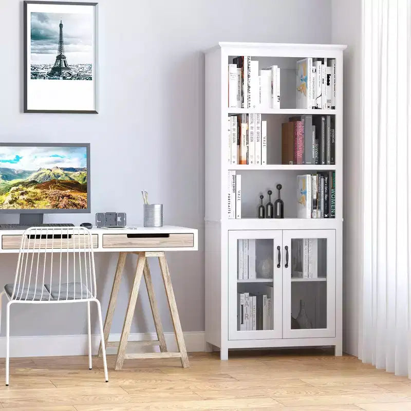 Armoire de rangement bibliothèque avec étagères réglables et portes vitrées