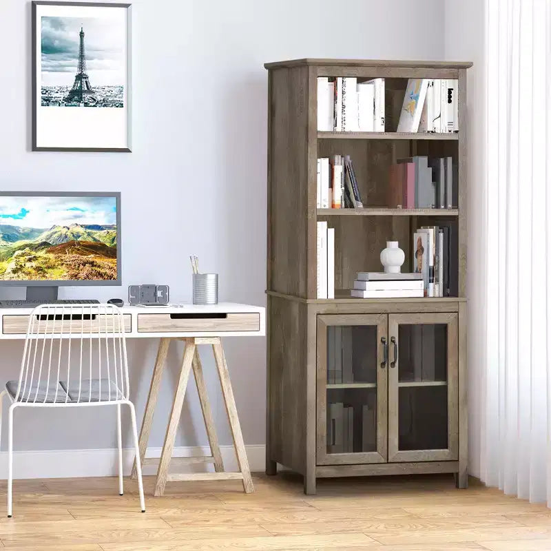 Armoire de rangement bibliothèque avec étagères réglables et portes vitrées