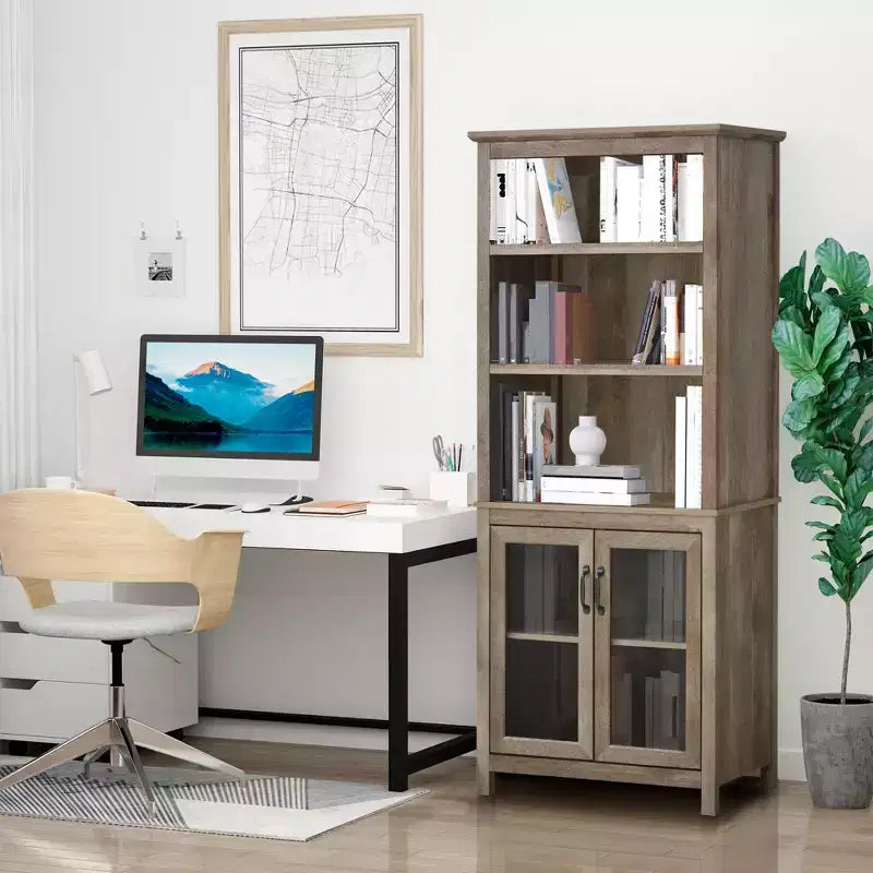 Armoire de rangement bibliothèque avec étagères réglables et portes vitrées