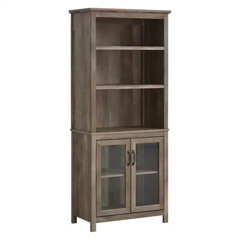 HOMCOM 71 Bookcase Storage Hutch Cabinet with Adjustable Shelves and Glass Doors for Home Office Kitchen Living Room