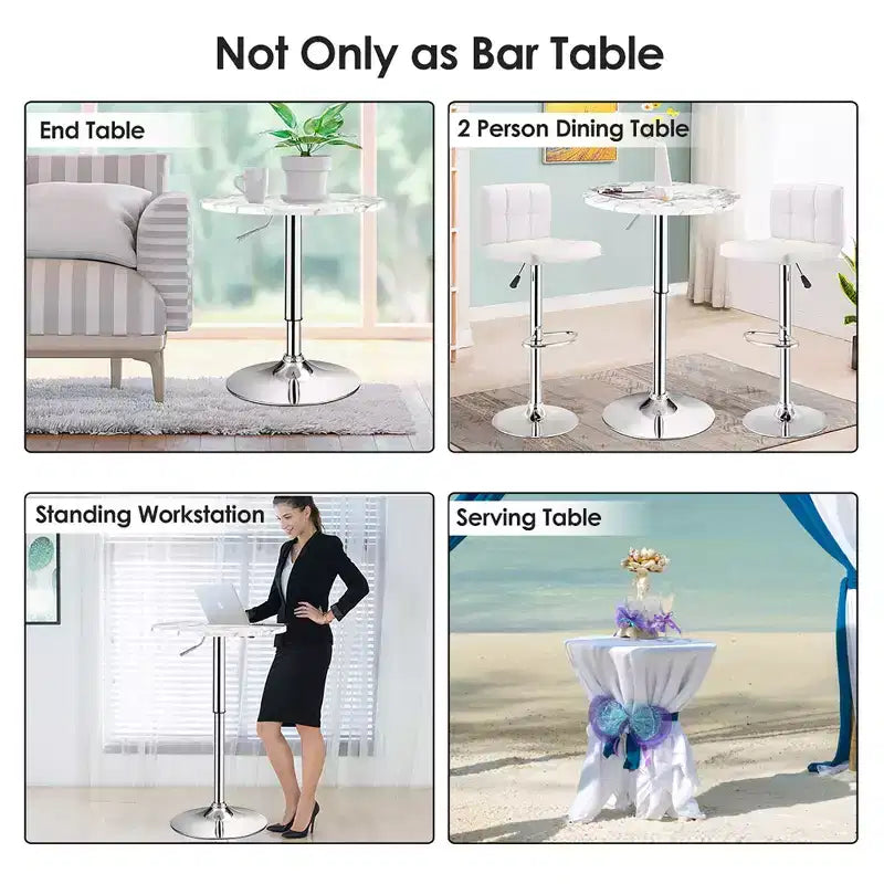 Table de bar bistrot ronde réglable en hauteur et pivotante à 360 degrés